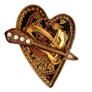 Vintage 1989 Maximal Art  Assemblage Brooch Woman, Heart, Arrow